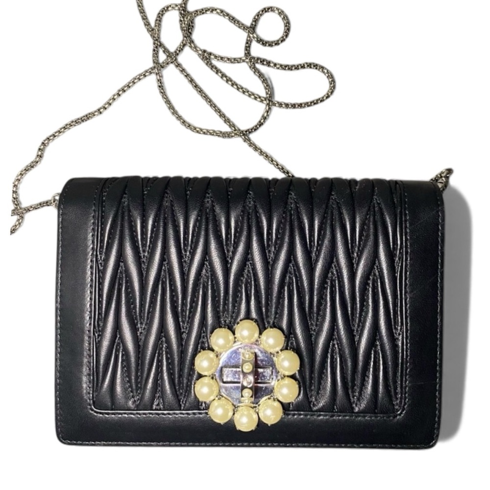 EUC MIU MIU Pearl Buckle Matelasse Leather Shoulder/Clutch Bag in Black